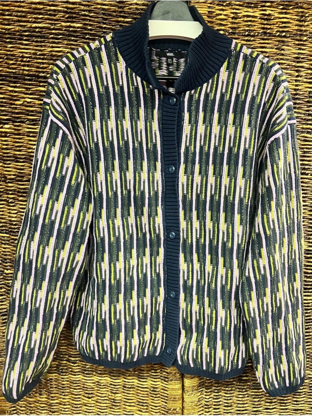 Vans Multicolor Striped Knit Sweater — Blue, Pink & Lime‎ Accents- Medium/Large